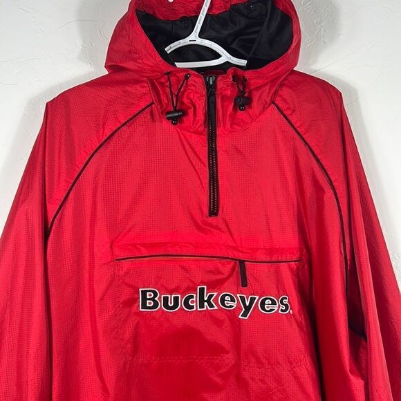 🏈 OHIO ST. BUCKEYES Nylon 1/4 Zip Pullover Hoodie Rain Jacket Sz XL - PERFECT - Picture 1 of 12